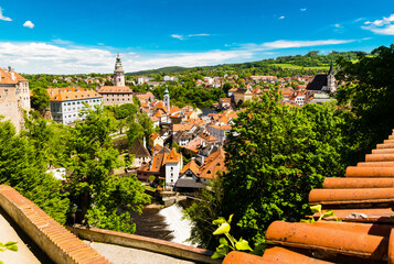 Cesky Krumlov, view fom roof. The view on the town Cesky Krumlov from above.