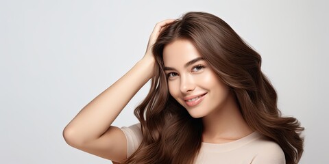 Fototapeta premium beautiful woman with chic brown hair and a smile, generative AI