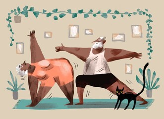 seniors doing yoga at home