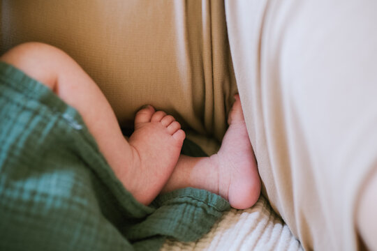 Newborn Baby's Legs Wrapped in a Green Tetra Diaper.