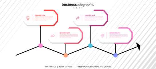Steps business data visualization timeline process infographic template design with icons
