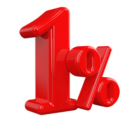 1 percent off red 3d number render