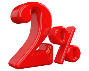 2 percent off red 3d number render