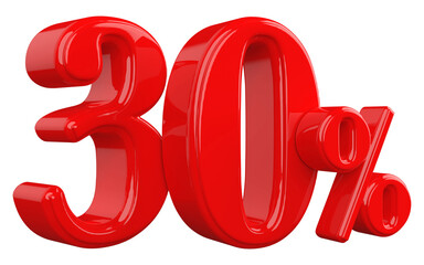 30 percent off red 3d number render