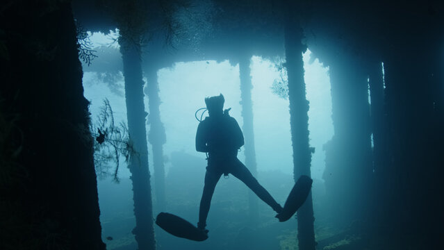 Portrait of a man scuba diver meditative moment