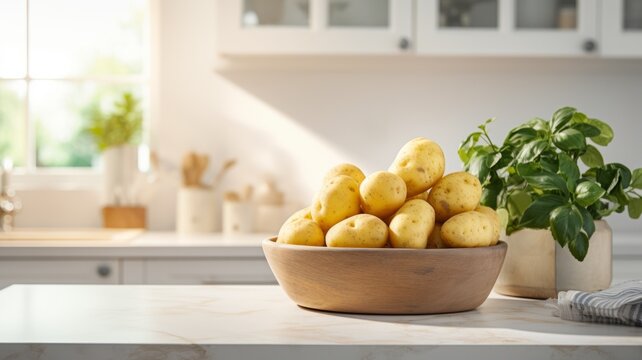 Fresh Organic Potatoes Vegetable Photorealistic Horizontal Illustration. Healthy Vegetarian Diet. Ai Generated bright Illustration with Delicious Juicy Potatoes Vegetable.