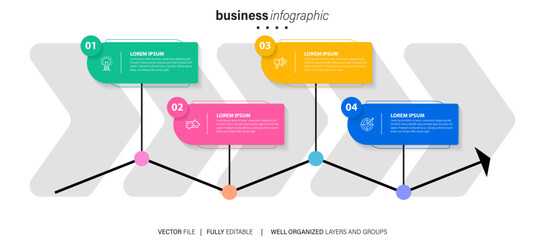 Flowchart infographic in neumorphic style. Business concept with 4 options, parts, steps or processes.
