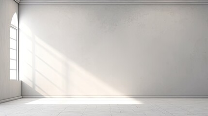 Obraz premium abstract. minimalistic background for product presentation. walls in large empty room greyish white. can full of sunlight. Loft wall or minimalist wall. Shadow, light from windows to plaster wall.