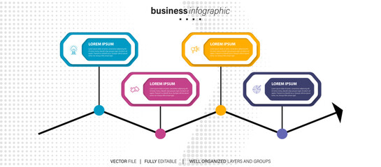Business Infographic design template Vector with icons and 4 four options or steps. Can be used for process diagram, presentations, workflow layout, banner, flow chart, info graph
