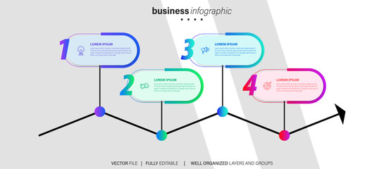 infographic template 4 step business planning to success multi colored rectagles with icon. template background design for marketing, finance, product.
