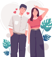 Romantic lovers are flirting with each other. Happy young couple portrait. Valentine's Day and Happy Anniversary concept.