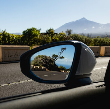 Beautiful view in car mirror. 
