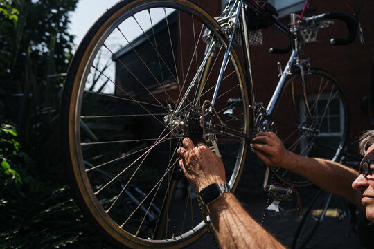 Man repair his bike