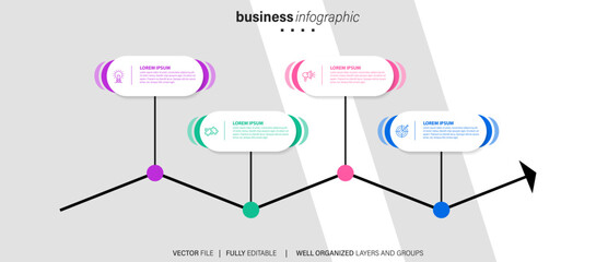 Business infographic design template with 4 options, steps or processes. Can be used for workflow layout, diagram, annual report, web design
