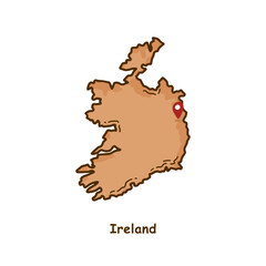 Fototapeta na wymiar Hand Drawn Map of Ireland with Brown Color. Modern Simple Line Cartoon Design. Good Used for Infographics and Presentations - EPS 10 Vector