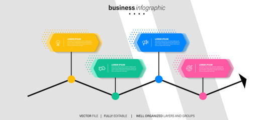Modern infographic template with 4 steps. Business circle template with options for brochure, diagram, workflow, timeline, web design. Vector EPS 10
