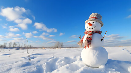 青空と雪だるま