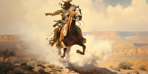 Fotobehang illustration of cowboy, oil painting, generative AI © VALUEINVESTOR