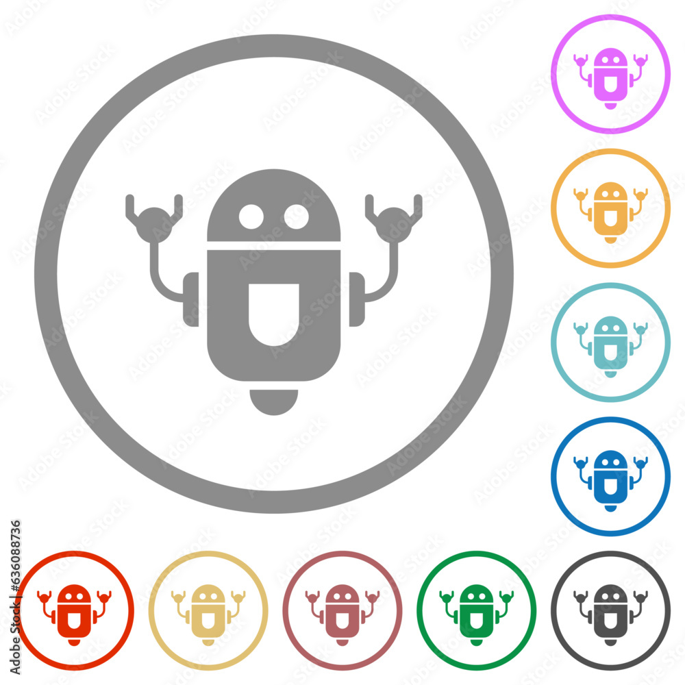 Poster Rolling robot flat icons with outlines