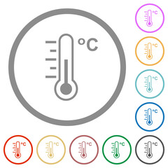 Celsius thermometer medium temperature flat icons with outlines