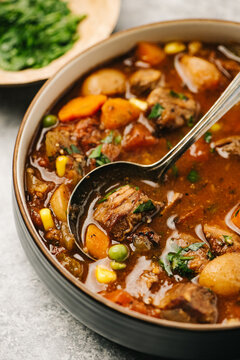 Beef and vegetable soup detail