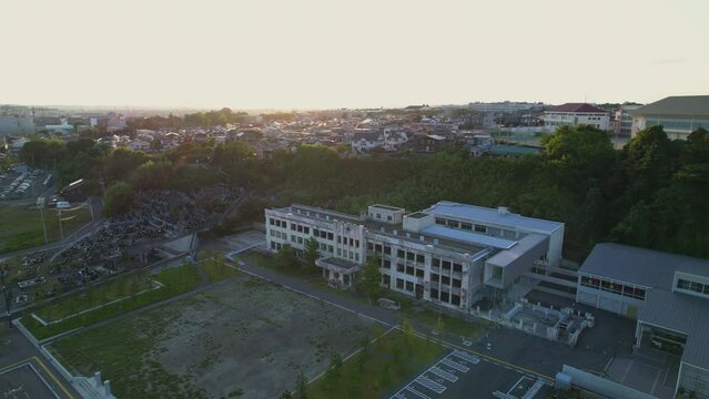 Slow Dolly Shot of Kadonowaki Elementary School in Ishinomaki of Miyagi