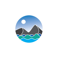 mountain and sea nature design circle vector color illustration