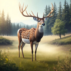Realistic deer with nature background