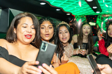 Friends With A Latina Girl On Her 15th Birthday Party In A Limousine. 