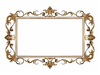 Golden frame on white background. Baroque vintage art border. Victorian ornate decor