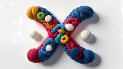 Letter X 3d art illustration with wool texture, generative Ai art