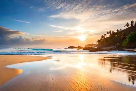 Bali beach at sunset image, generative AI art