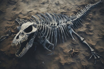Fototapeta na wymiar Dinosaur skeleton on the ground
