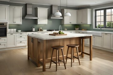 a close-up of a kitchen island with different kitchen items - AI Generative