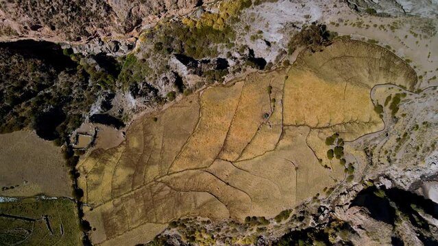 Aerial view in the altiplano, sunny evening, Putre,  Chile - eye bird, drone shot