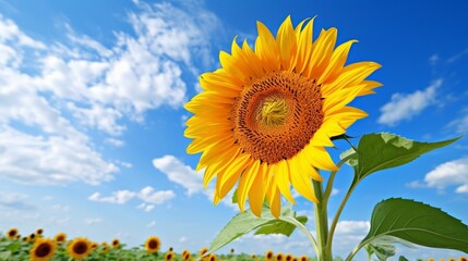 Generative AI : Beautiful sunflower with bule sky