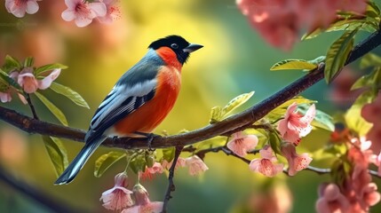 Obraz premium Generative AI : colorful bird Orangebellied Flowerpecker on branch