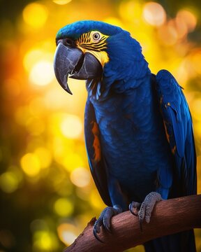 Generative AI : Blueandyellow Macaw Ara ararauna sitting on a branch