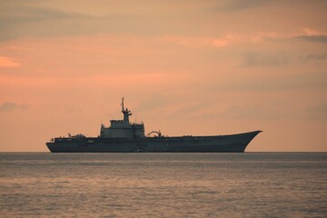 Obraz premium Warship. Naval Forces. Military control of the sea. Protection of state borders from water. 