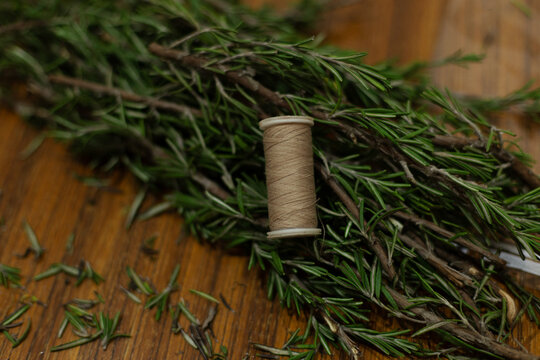 Rosemary herb stick making. Natural incense for home and meditation
