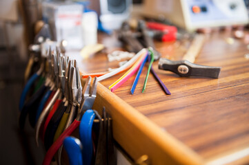 Workshop table full of tools