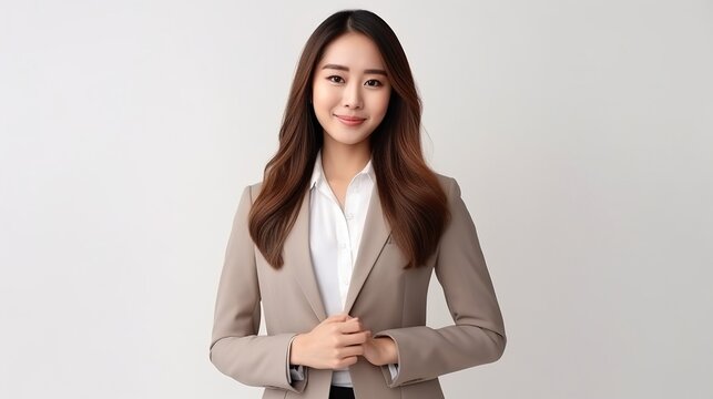 portrait of a asia business woman on white background. generative ai