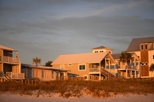 A Row Of Beautiful Beach Houses On A Florida Beach