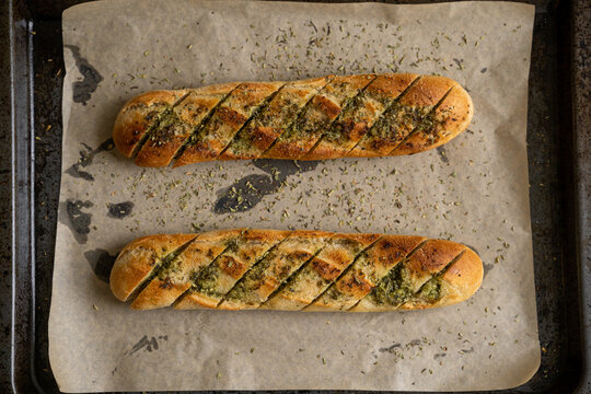 Before and after of garlic bread 