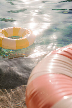 pool floats in the water