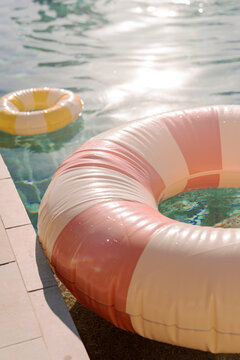 pool floats in the water