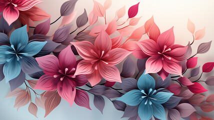gradient 3d leaf and flower vector pattern gray pink