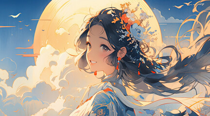 Mid-Autumn Festival poster, Chinese traditional festival Chang'e flying to the moon Mid-Autumn Festival illustration