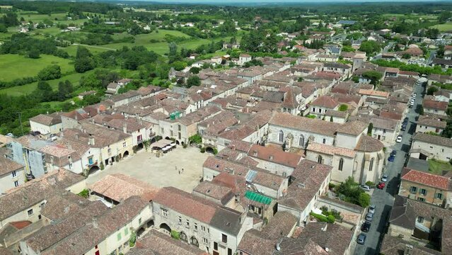 Panning drone,aerial  Monpazier  town France