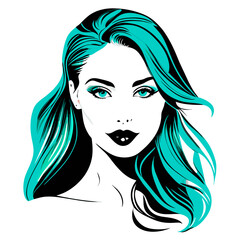 Beautiful girls with long thick wavy hair isolated on white. Beauty salon icon. Vector stock illustration.